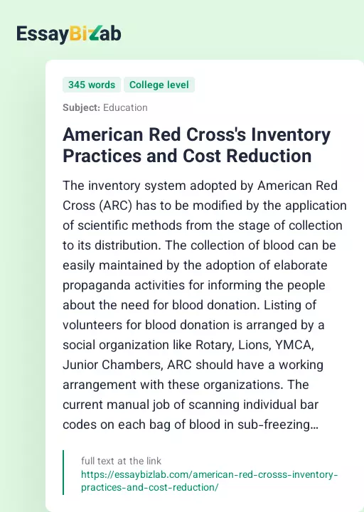American Red Cross's Inventory Practices and Cost Reduction - Essay Preview