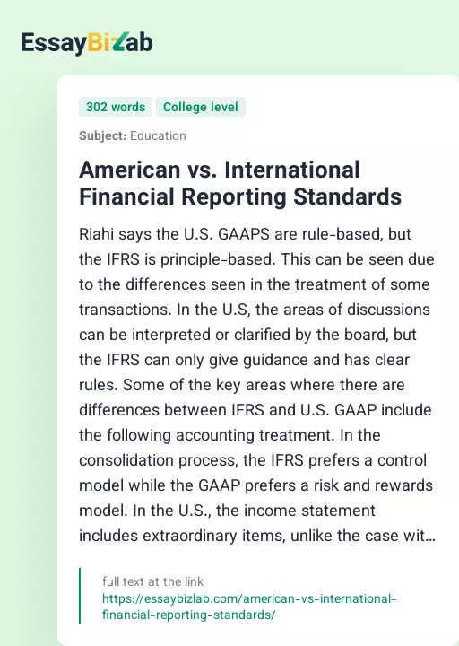 American vs. International Financial Reporting Standards - Essay Preview