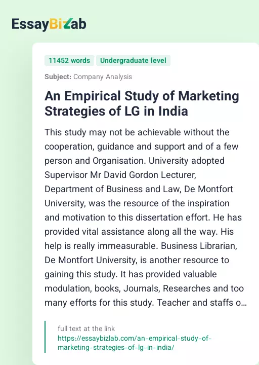 An Empirical Study of Marketing Strategies of LG in India - Essay Preview