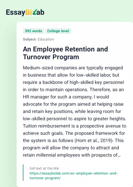 An Employee Retention and Turnover Program - Essay Preview