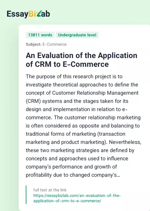 An Evaluation of the Application of CRM to E-Commerce - Essay Preview