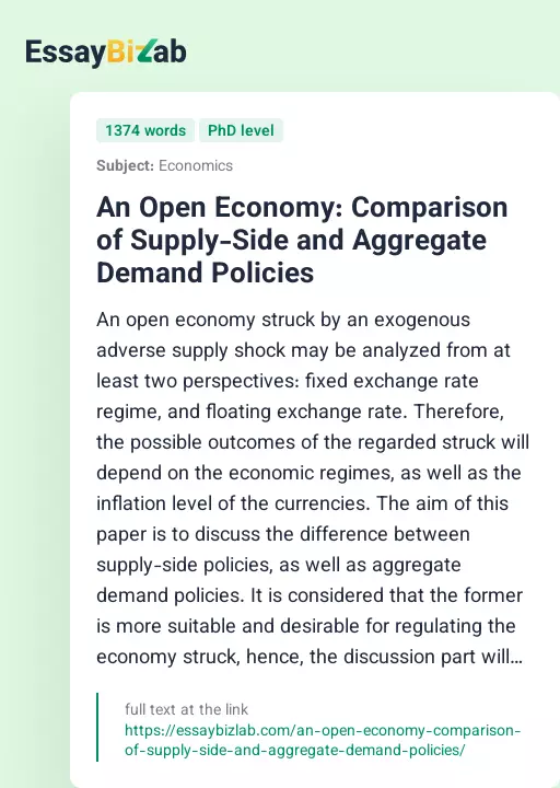 An Open Economy: Comparison of Supply-Side and Aggregate Demand Policies - Essay Preview