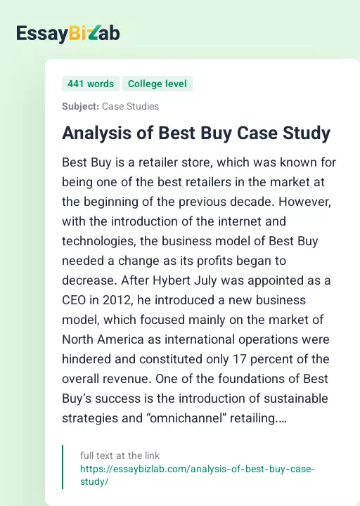 Analysis of Best Buy Case Study - Essay Preview