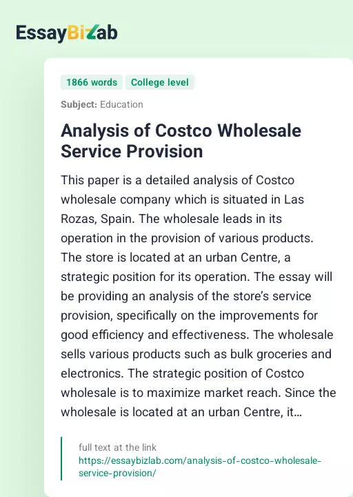 Analysis of Costco Wholesale Service Provision - Essay Preview