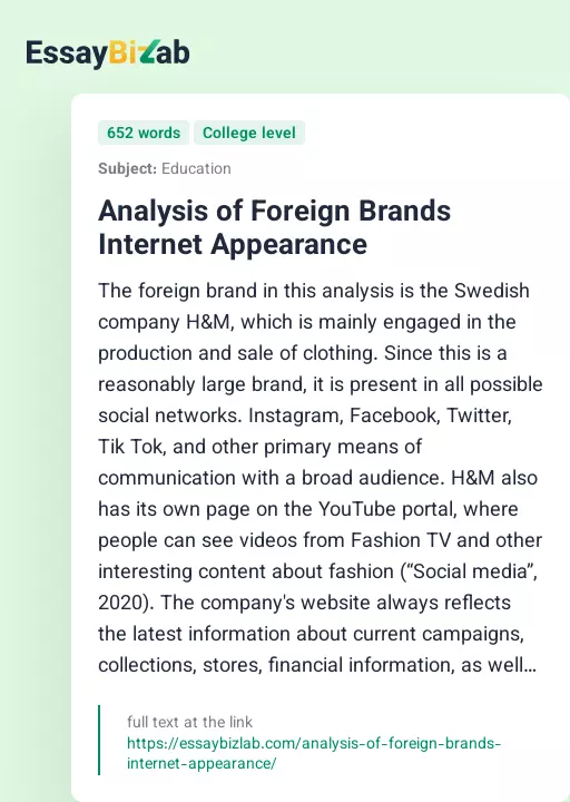 Analysis of Foreign Brands Internet Appearance - Essay Preview