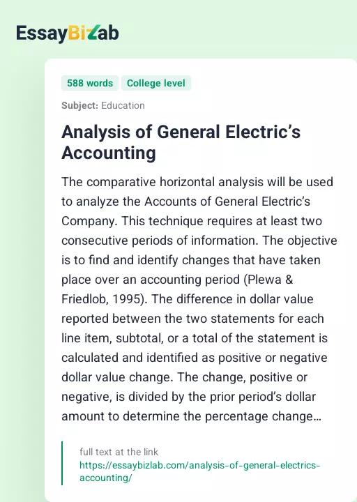 Analysis of General Electric’s Accounting - Essay Preview