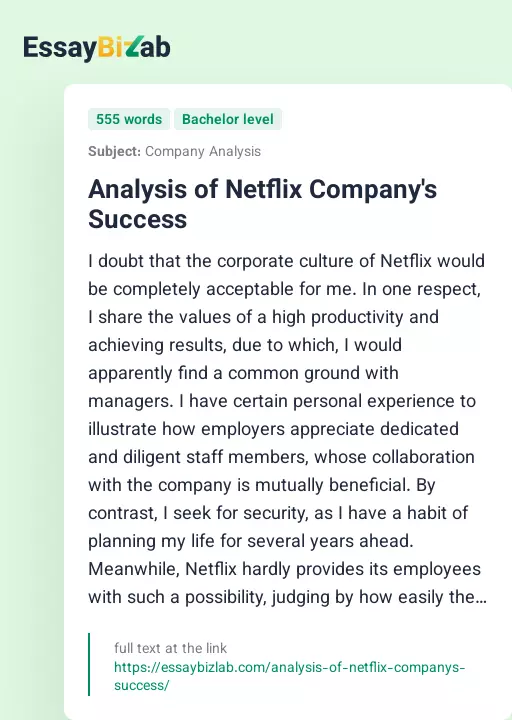 Analysis of Netflix Company's Success - Essay Preview