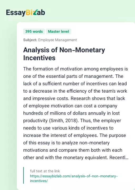 Analysis of Non-Monetary Incentives - Essay Preview