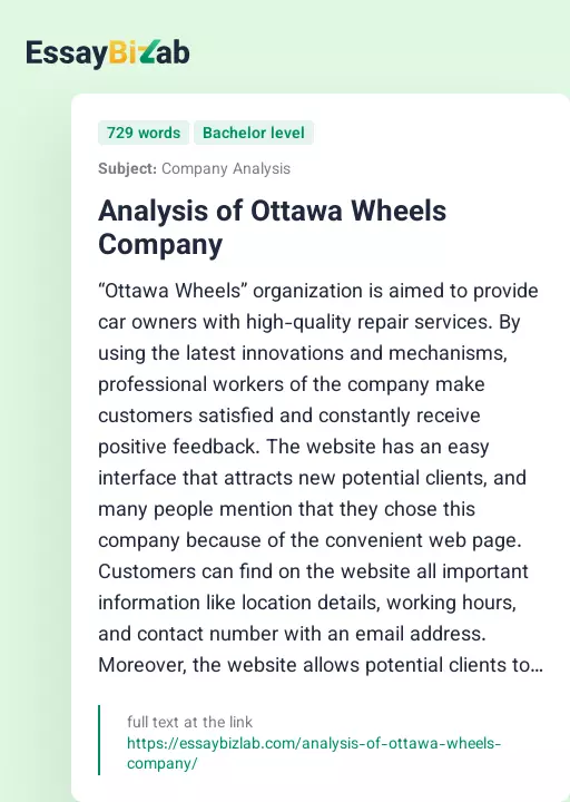 Analysis of Ottawa Wheels Company - Essay Preview