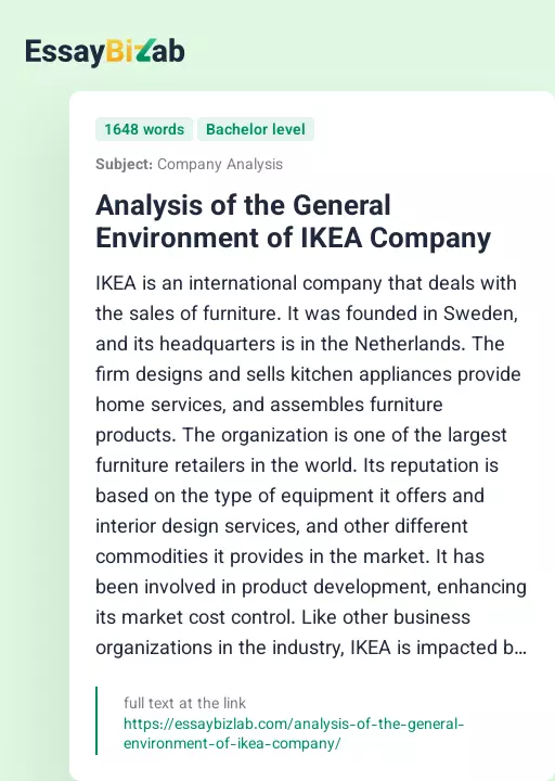 Analysis of the General Environment of IKEA Company - Essay Preview