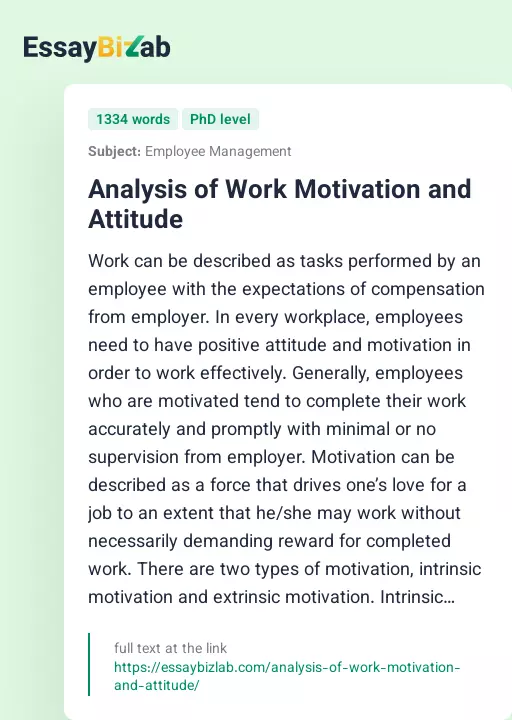 Analysis of Work Motivation and Attitude - Essay Preview