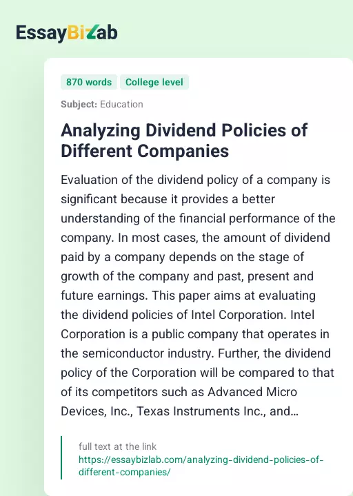 Analyzing Dividend Policies of Different Companies - Essay Preview
