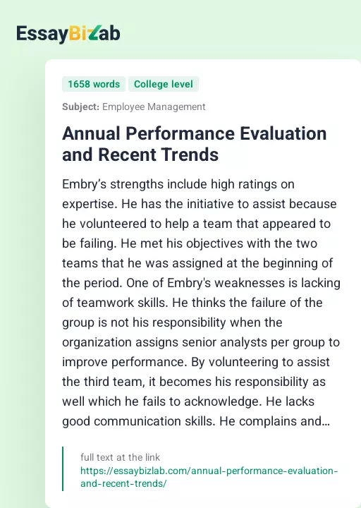 Annual Performance Evaluation and Recent Trends - Essay Preview