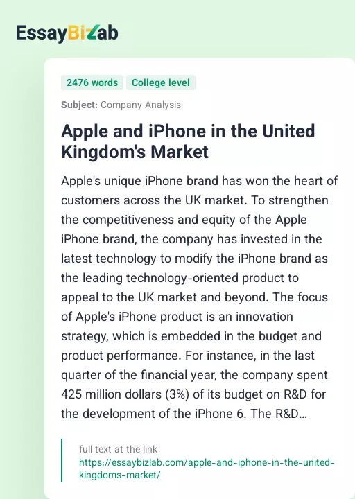Apple and iPhone in the United Kingdom's Market - Essay Preview