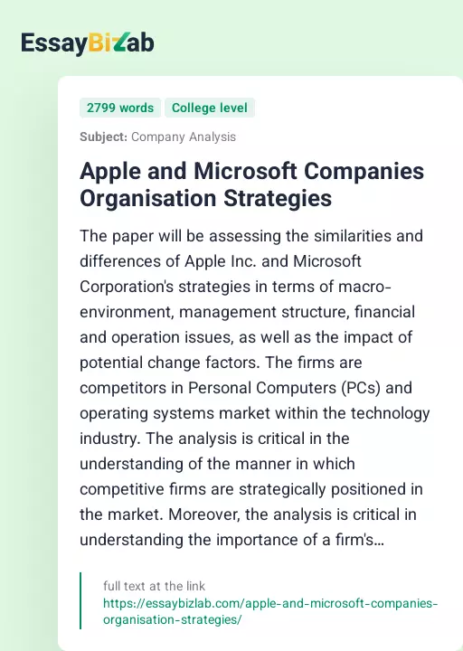 Apple and Microsoft Companies Organisation Strategies - Essay Preview