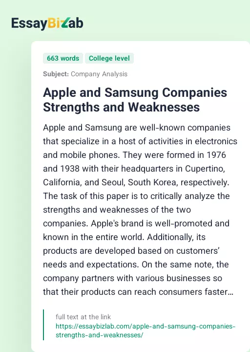 Apple and Samsung Companies Strengths and Weaknesses - Essay Preview