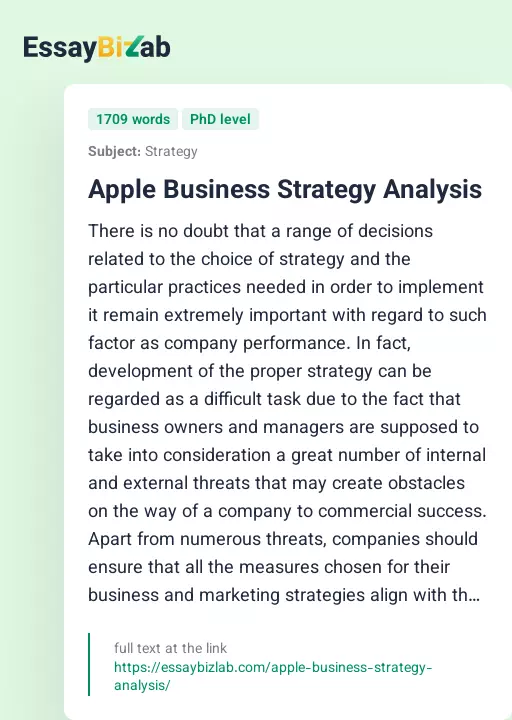 Apple Business Strategy Analysis - Essay Preview