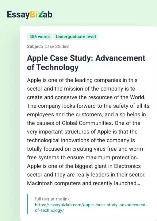 Apple Case Study: Advancement of Technology - Essay Preview