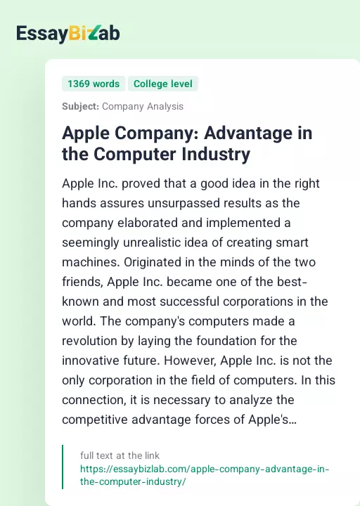 Apple Company: Advantage in the Computer Industry - Essay Preview