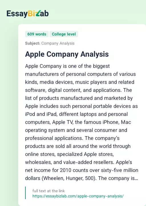Apple Company Analysis - Essay Preview