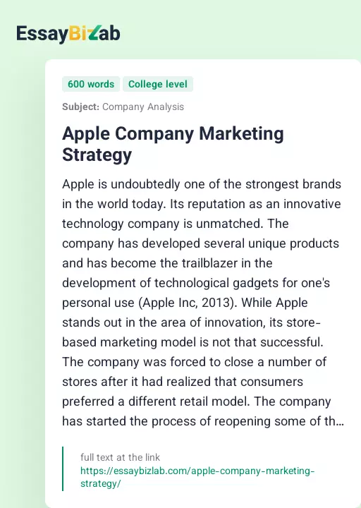 Apple Company Marketing Strategy - Essay Preview