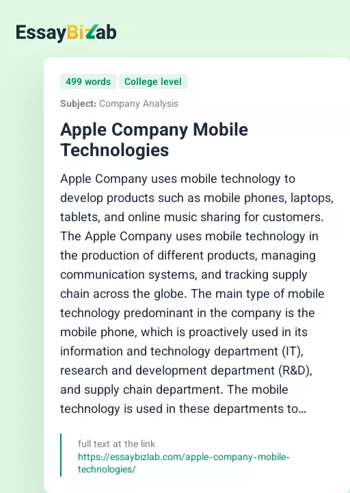 Apple Company Mobile Technologies - Essay Preview