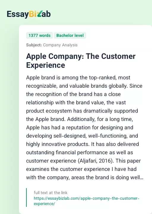 Apple Company: The Customer Experience - Essay Preview
