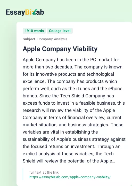 Apple Company Viability - Essay Preview
