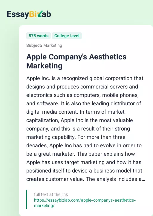 Apple Company's Aesthetics Marketing - Essay Preview