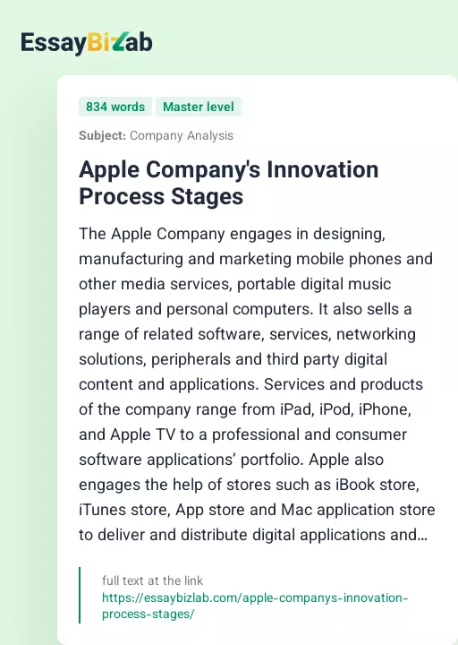 Apple Company's Innovation Process Stages - Essay Preview