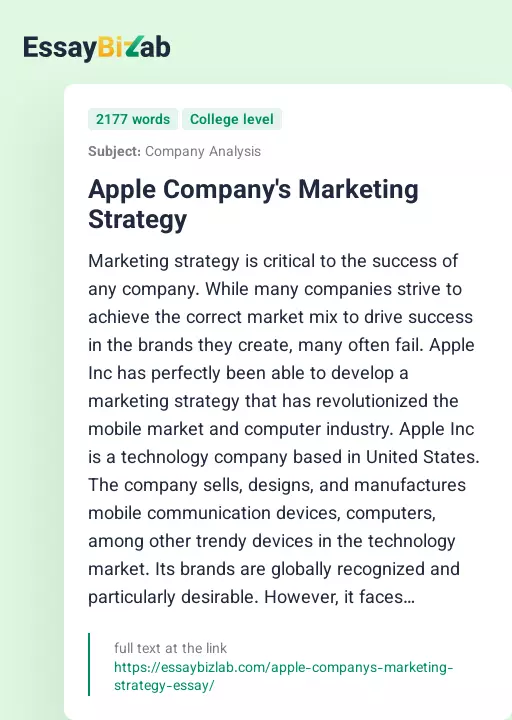 Apple Company's Marketing Strategy - Essay Preview