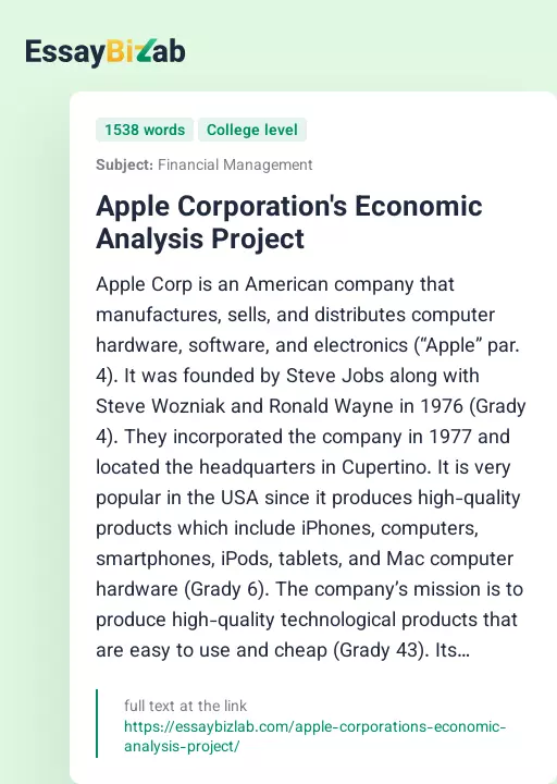 Apple Corporation's Economic Analysis Project - Essay Preview