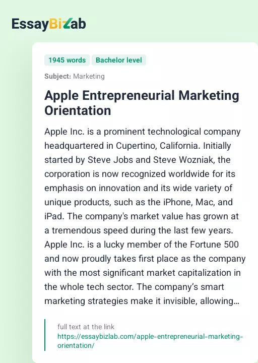 Apple Entrepreneurial Marketing Orientation - Essay Preview