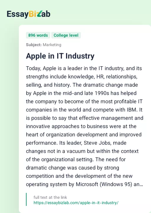 Apple in IT Industry - Essay Preview