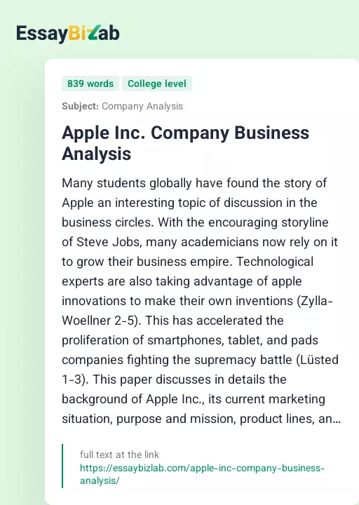Apple Inc. Company Business Analysis - Essay Preview