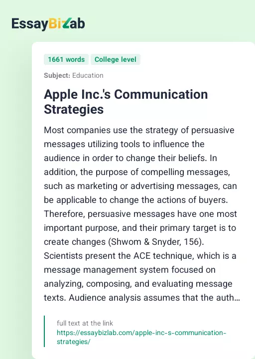 Apple Inc.'s Communication Strategies - Essay Preview