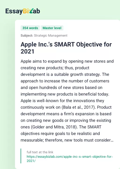 Apple Inc.’s SMART Objective for 2021 - Essay Preview