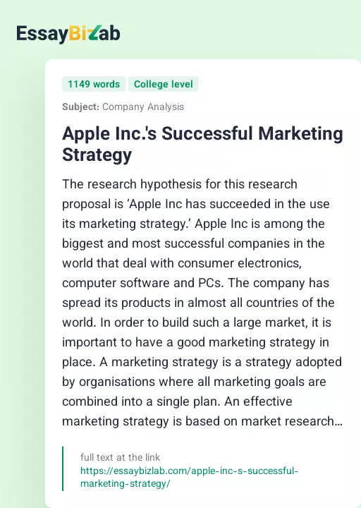 Apple Inc.'s Successful Marketing Strategy - Essay Preview