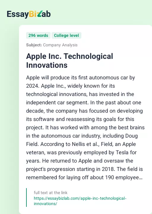 Apple Inc. Technological Innovations - Essay Preview