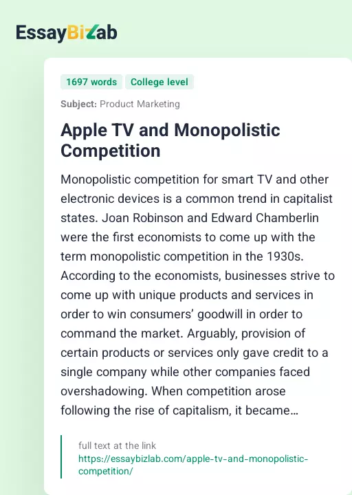 Apple TV and Monopolistic Competition - Essay Preview
