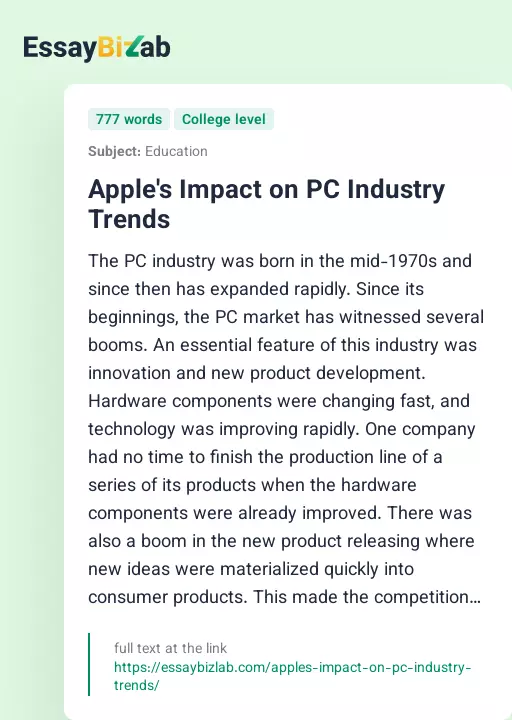 Apple's Impact on PC Industry Trends - Essay Preview