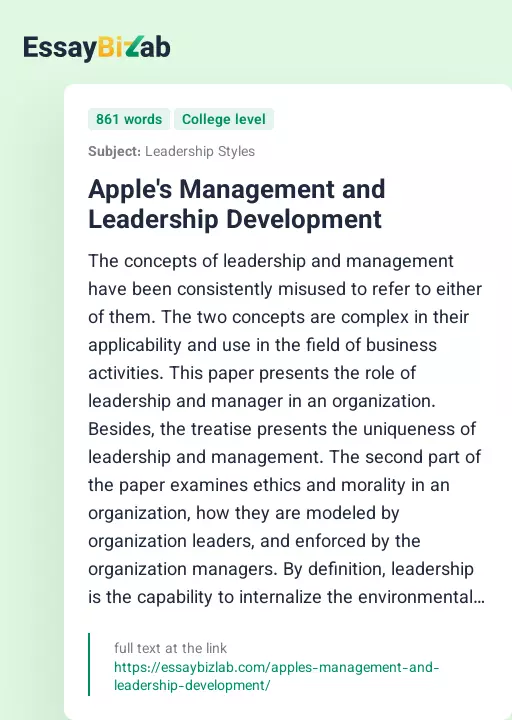 Apple's Management and Leadership Development - Essay Preview