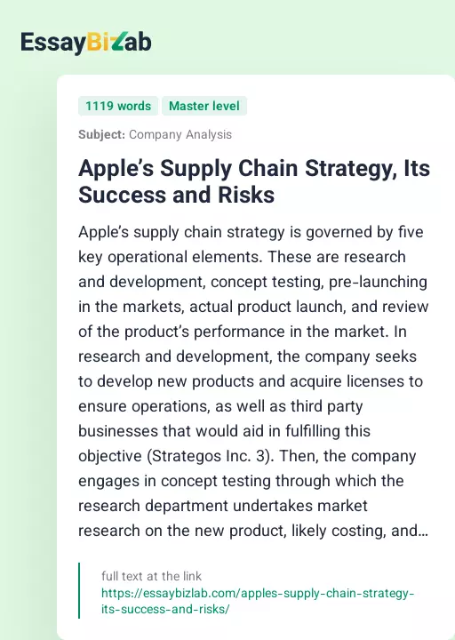 Apple’s Supply Chain Strategy, Its Success and Risks - Essay Preview