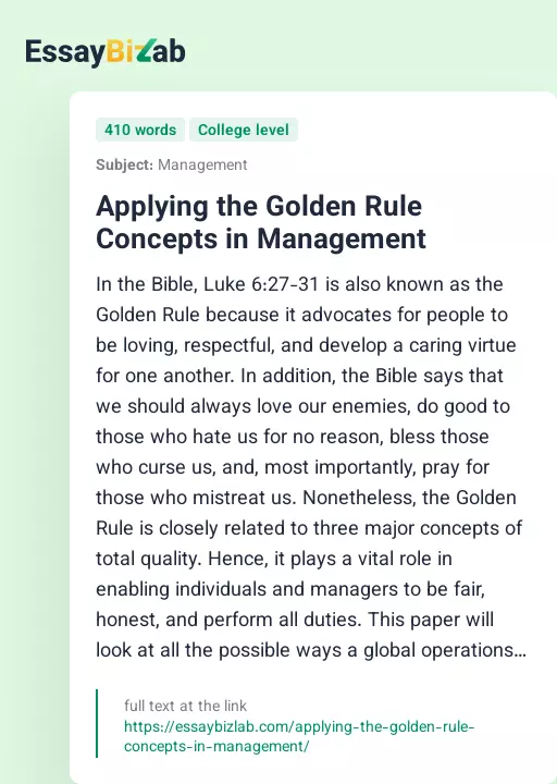 Applying the Golden Rule Concepts in Management - Essay Preview