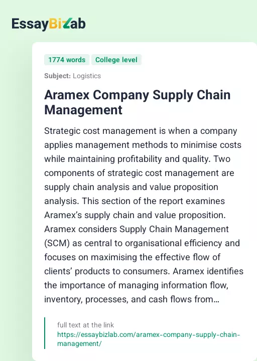 Aramex Company Supply Chain Management - Essay Preview