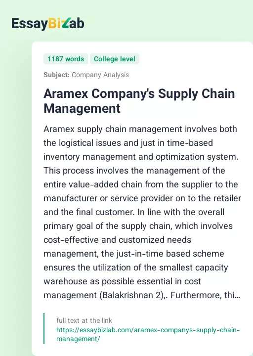 Aramex Company's Supply Chain Management - Essay Preview