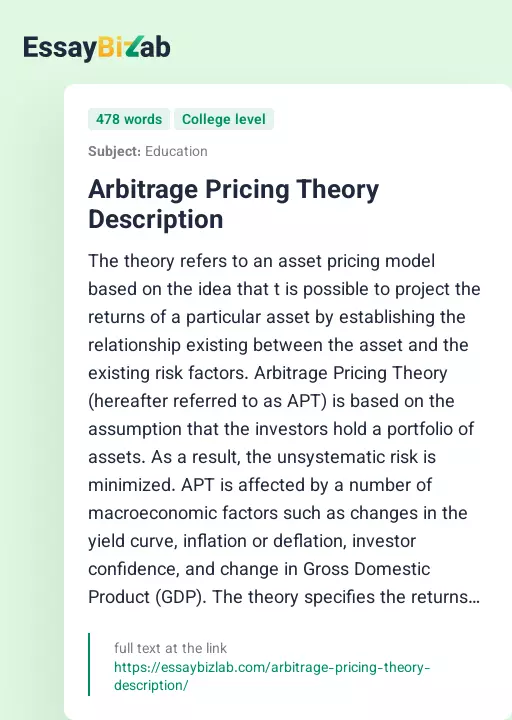 Arbitrage Pricing Theory Description - Essay Preview