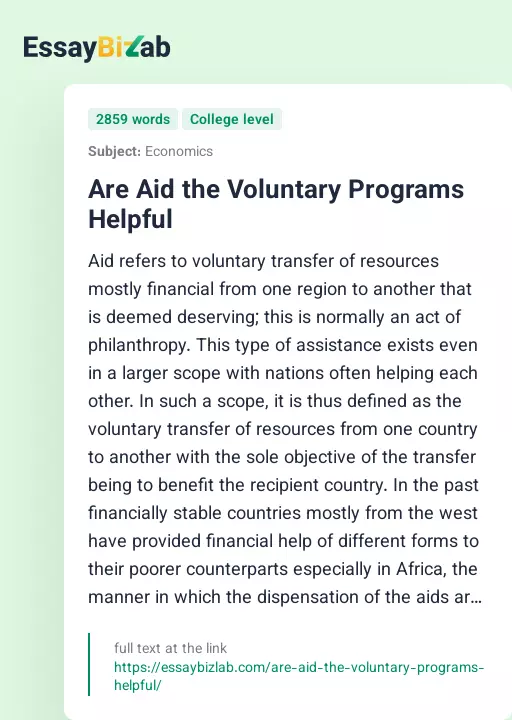 Are Aid the Voluntary Programs Helpful - Essay Preview