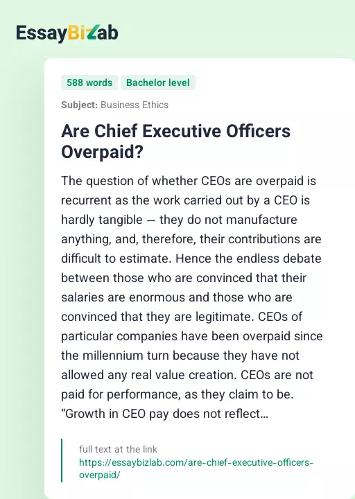Are Chief Executive Officers Overpaid? - Essay Preview