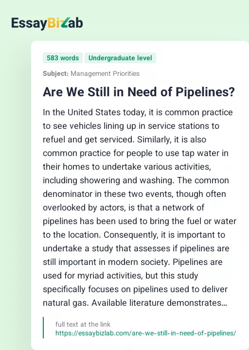 Are We Still in Need of Pipelines? - Essay Preview